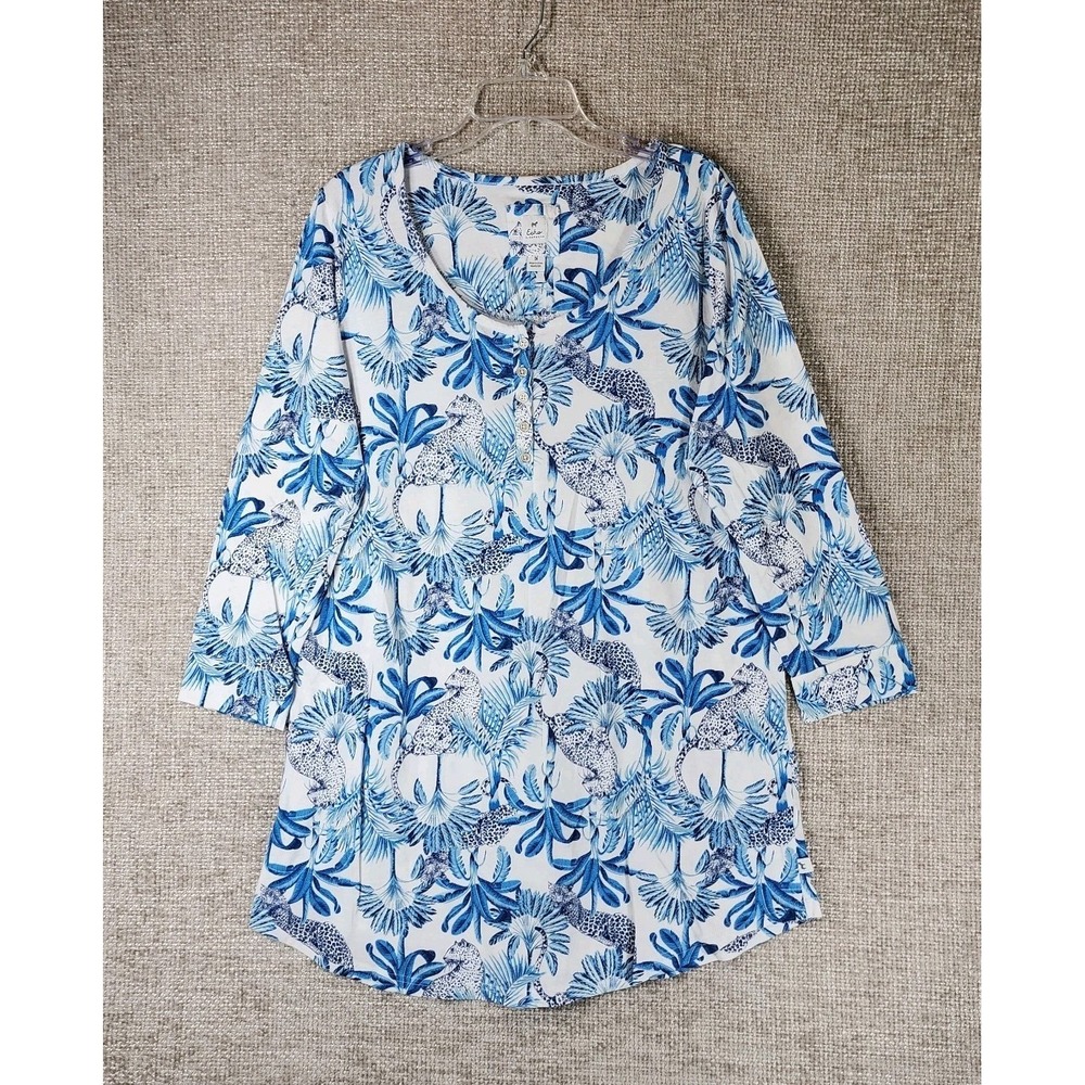Echo Sleepwear Long Sleeve Tropical Leopard Print Sleep Shirt Women's *M-1X